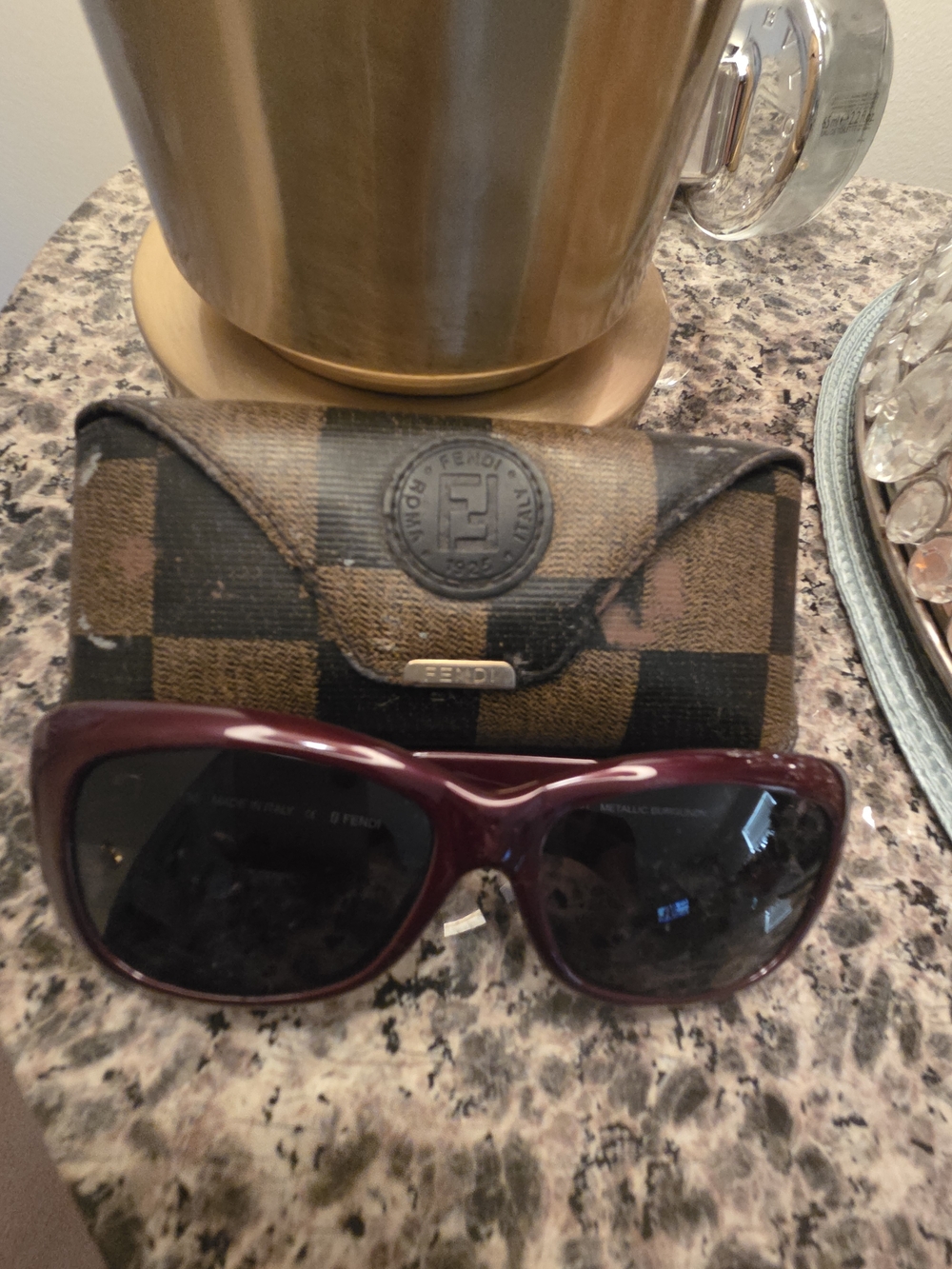 Fendi Women's Burgundy Frame Sunglasses with Brown Checkered Case